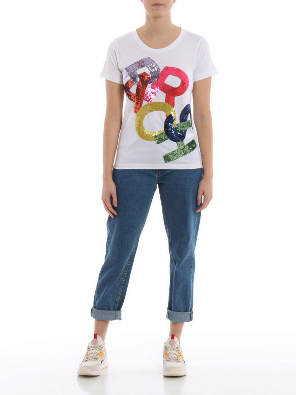 P.A.R.O.S.H.: t-shirts online - Sequined logo jersey T-shirt