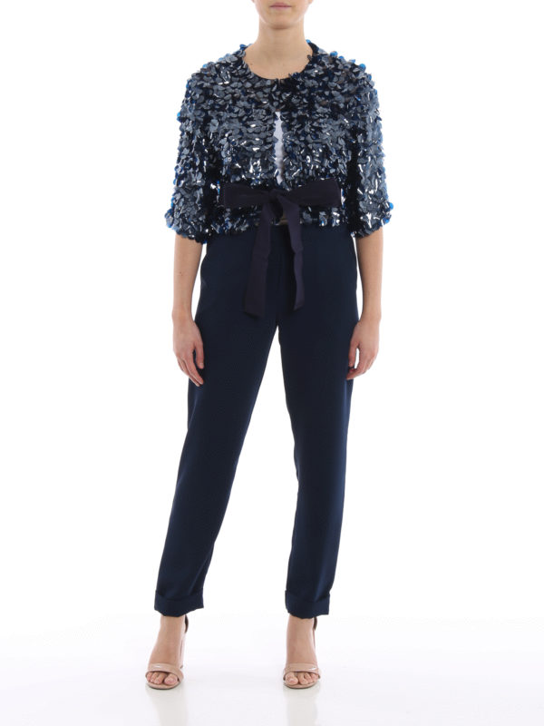 P.A.R.O.S.H.: Tailored & Dinner online - Glen blue sequined cropped jacket