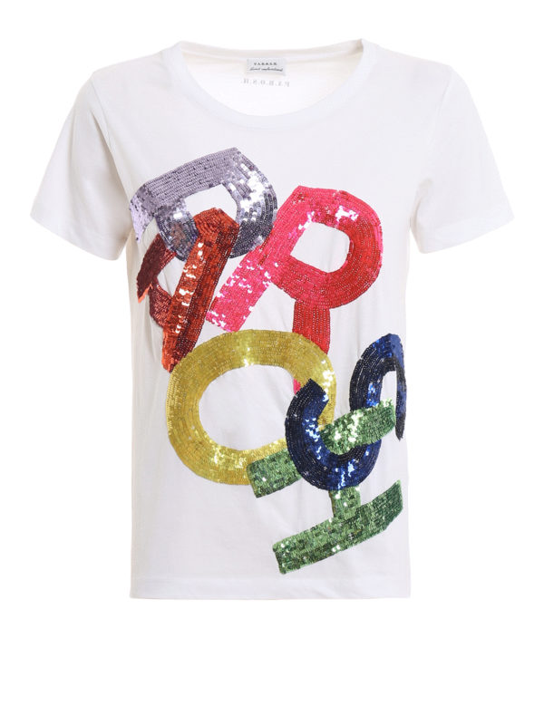 P.A.R.O.S.H.: t-shirts - Sequined logo jersey T-shirt