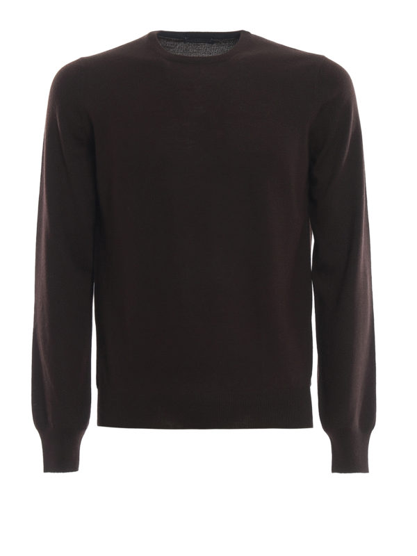 Paolo Fiorillo: crew necks - Dark brown combed wool sweater