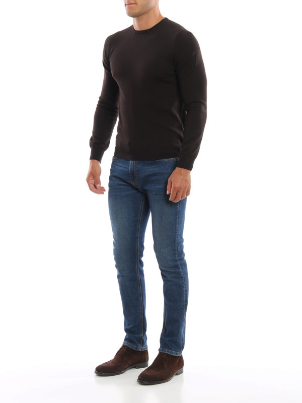 Paolo Fiorillo: crew necks online - Dark brown combed wool sweater