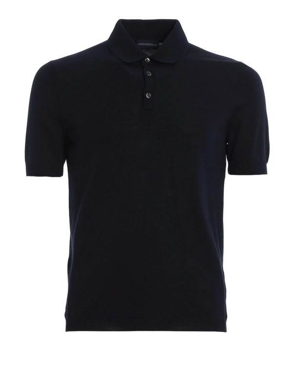 Paolo Fiorillo: polo shirts - Ribbed edges blue cotton polo