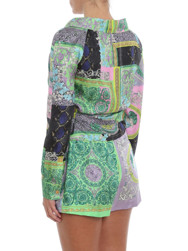 Patchwork Baroque print silk blouse shop online: VERSACE