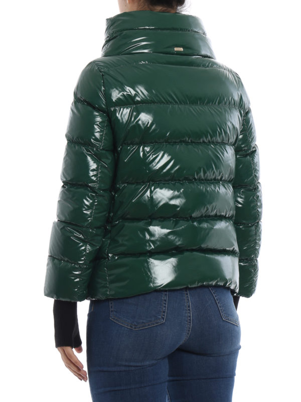 Patent green puffer jacket shop online: HERNO