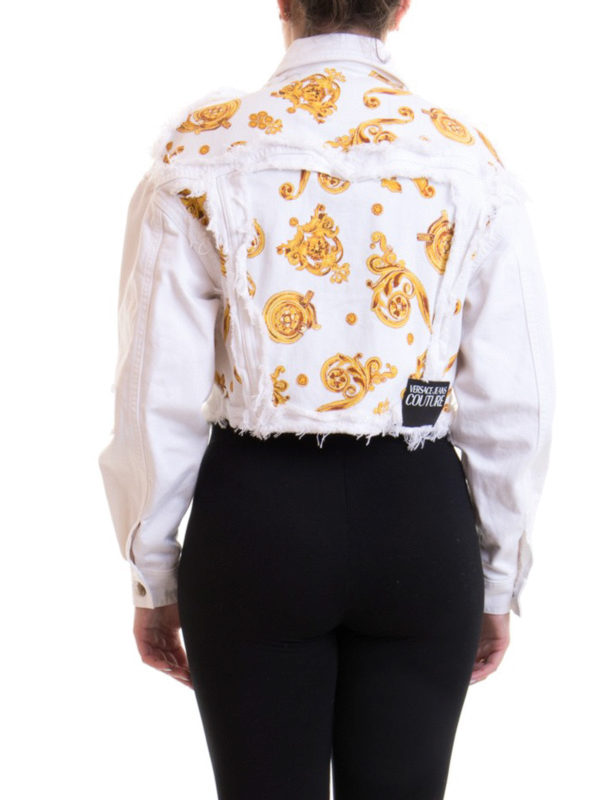 Patterned denim cropped jacket shop online: Versace Jeans Couture