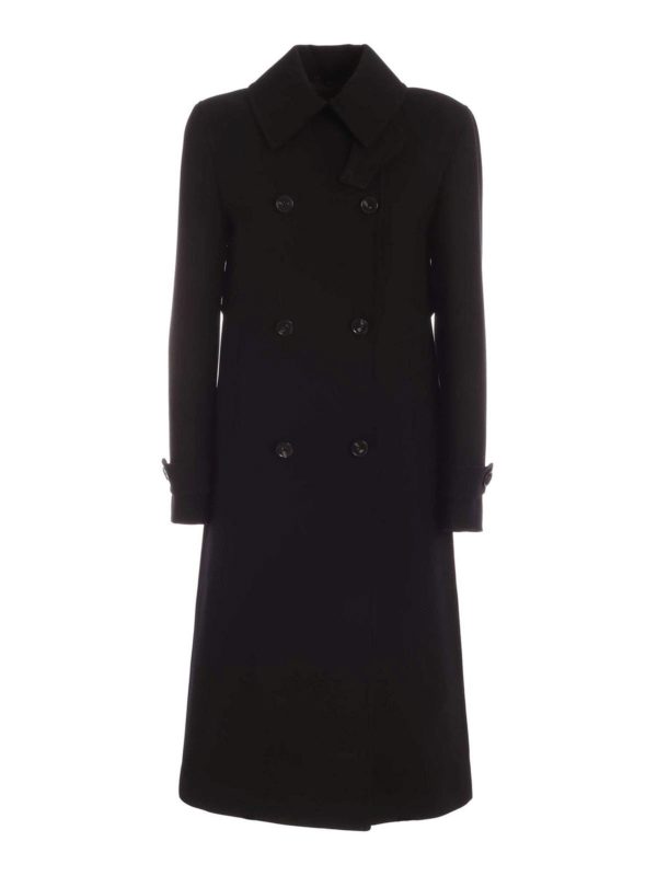 PAUL SMITH: long coats - Double-breasted coat in black