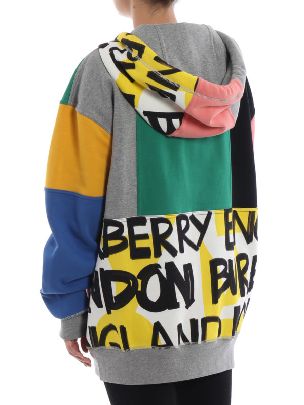 Pavina colour block patchwork zip hoodie shop online: BURBERRY