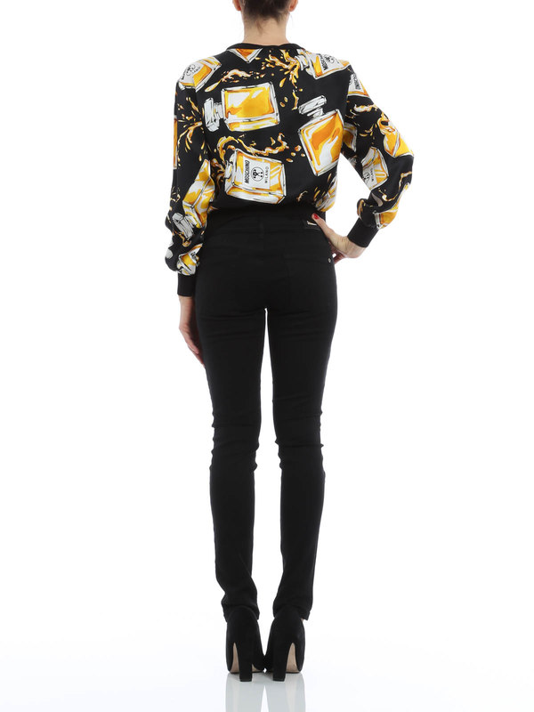 Perfume print silk blouse shop online: MOSCHINO