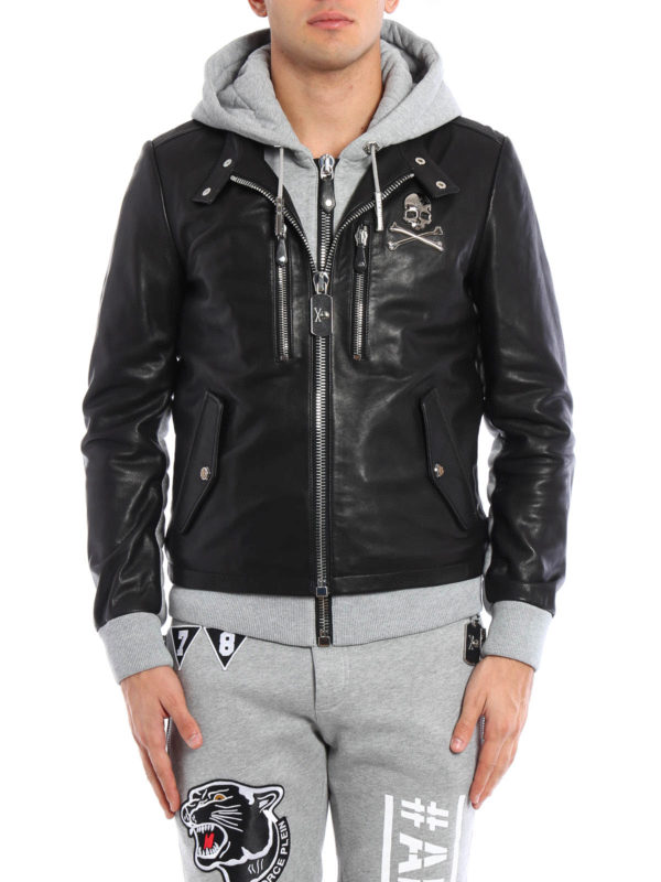 PHILIPP PLEIN: leather jacket online - Beaver Creek jacket