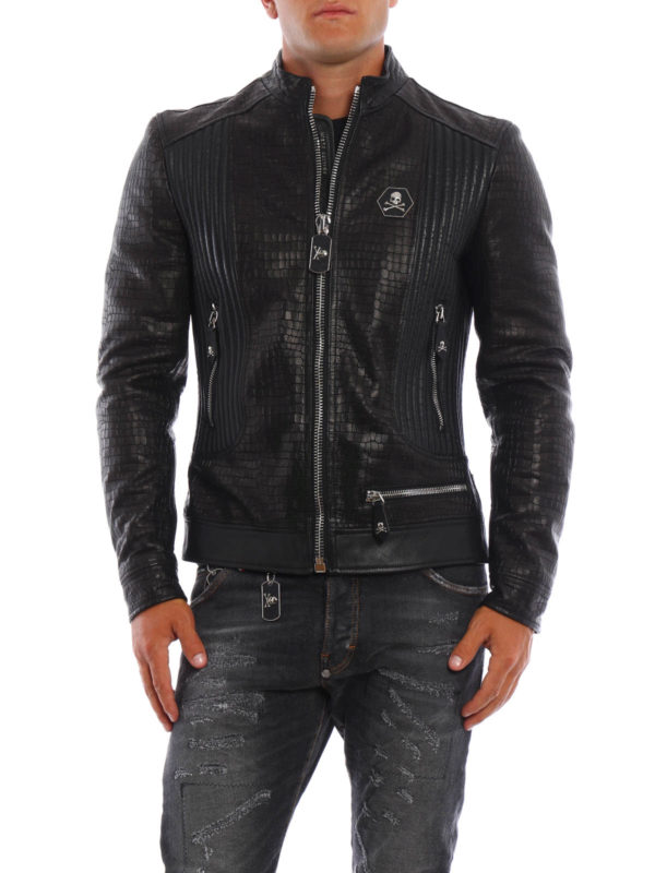PHILIPP PLEIN: leather jacket online - Grunge croco print leather jacket
