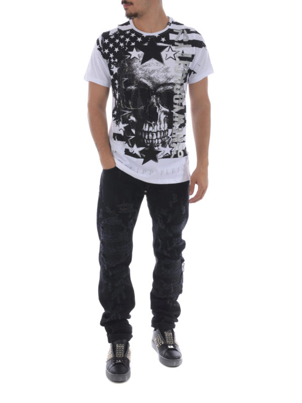 PHILIPP PLEIN: straight leg jeans online - Ripped black denim jeans