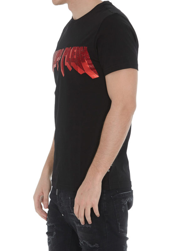 PHILIPP PLEIN: t-shirts online - Embellished Rock PP black and red T-shirt