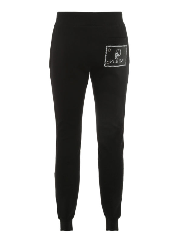 PHILIPP PLEIN: tracksuit bottoms online - Logo patch drawstring joggers
