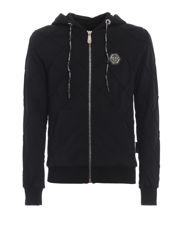 PHILIPP PLEIN: Sweatshirts & Sweaters - Statement diamond patterned zip up hoodie