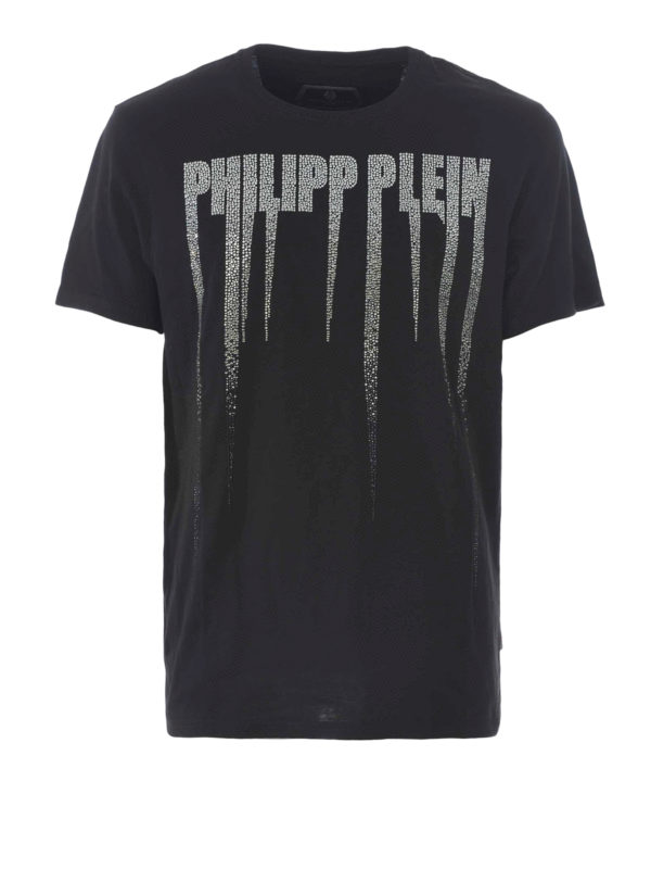 Philipp Plein Black Cut Rock crystal logo T-shirt