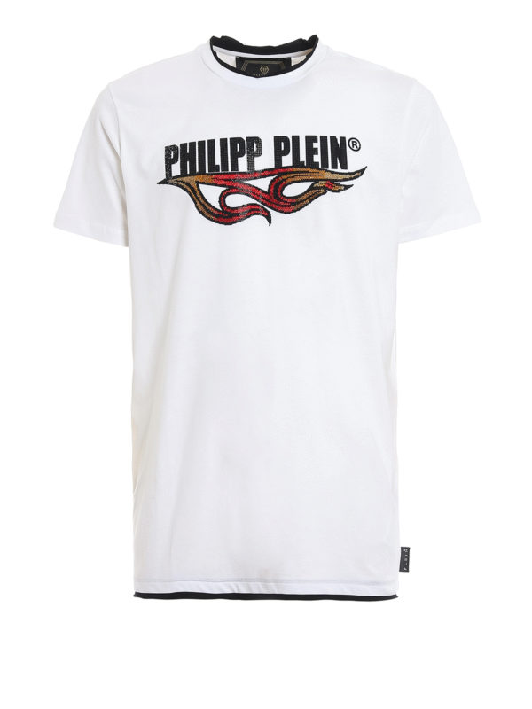 T-shirts Philipp Plein - Flame crystal logo white T-shirt ...