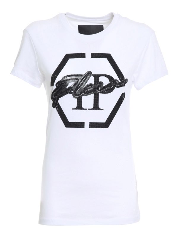 PHILIPP PLEIN: t-shirts - Rhinestone cotton T-shirt