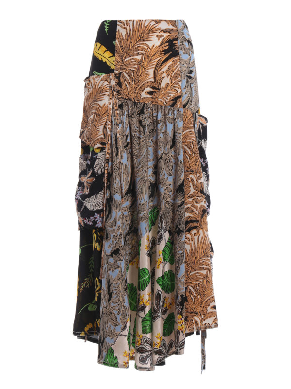 PHILLIP LIM: Long skirts - Patchwork print silk maxi skirt