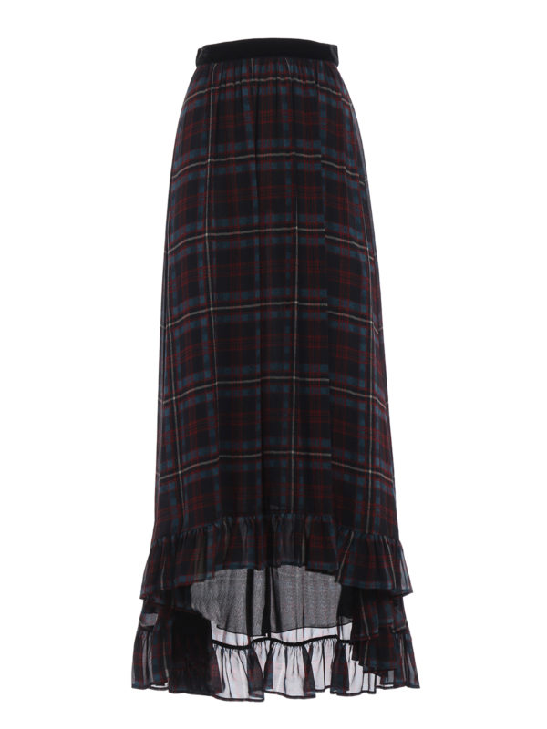 Philosophy di Lorenzo Serafini: Long skirts - Tartan flounced asymmetric skirt