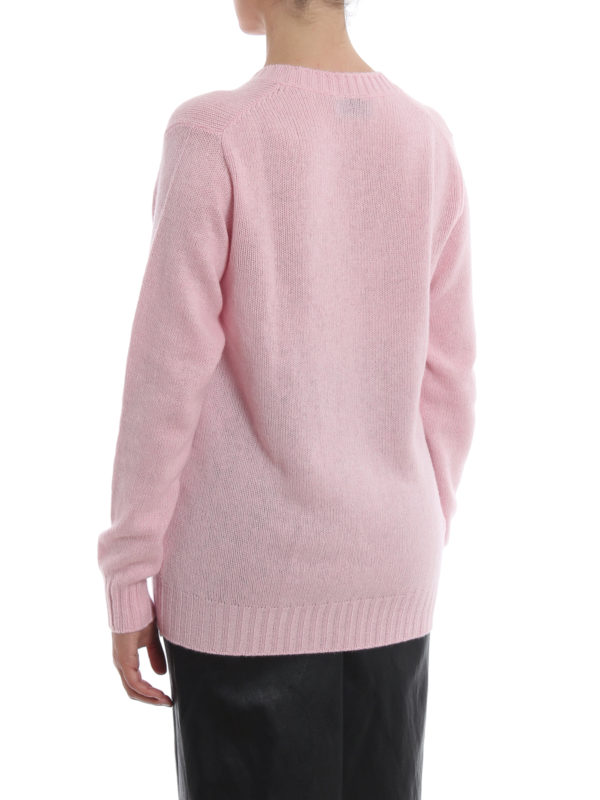 Pink mélange cashmere V-neck sweater shop online: PRADA