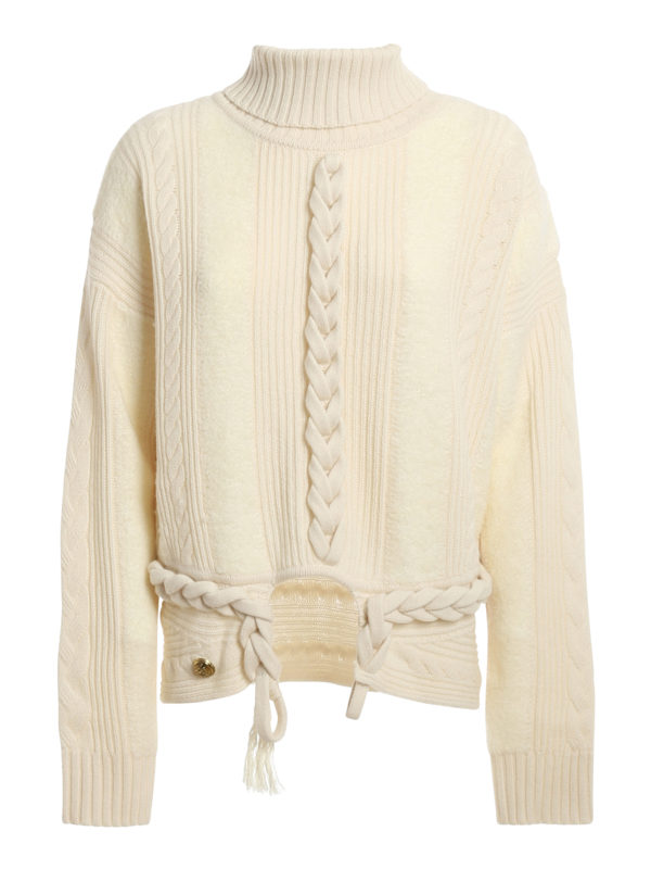 Pinko: Strickpullover mit Rundhalsausschnitt - Rundhalspullover - Weiß