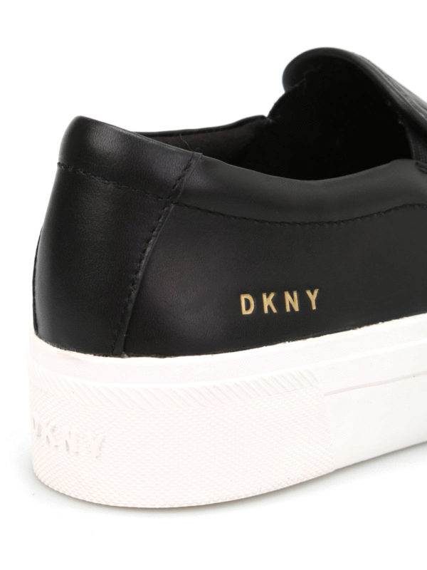 Pinstripe leather slip-ons shop online: DKNY