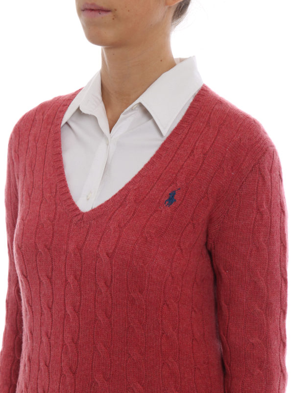 POLO RALPH LAUREN buy online Cable knit merino and cashmere V neck sweater