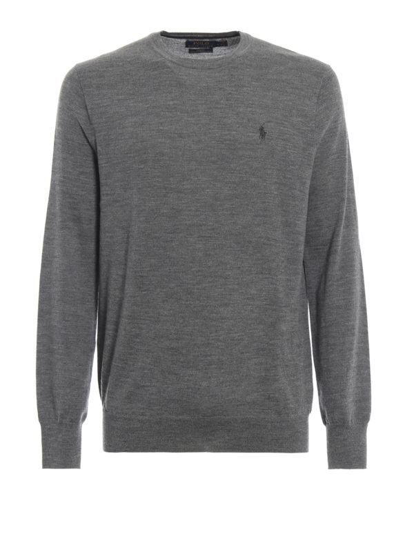 POLO RALPH LAUREN: crew necks - Grey melange merino wool crew neck sweater