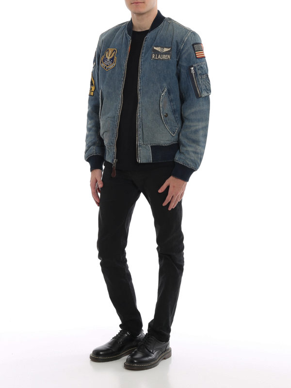 POLO RALPH LAUREN: bombers online - Patch denim bomber jacket