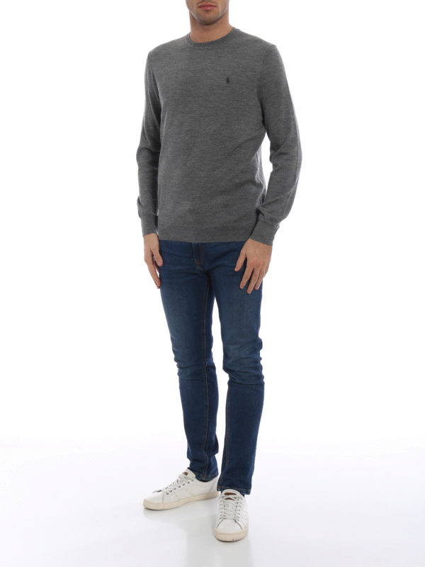 POLO RALPH LAUREN: crew necks online - Grey melange merino wool crew neck sweater