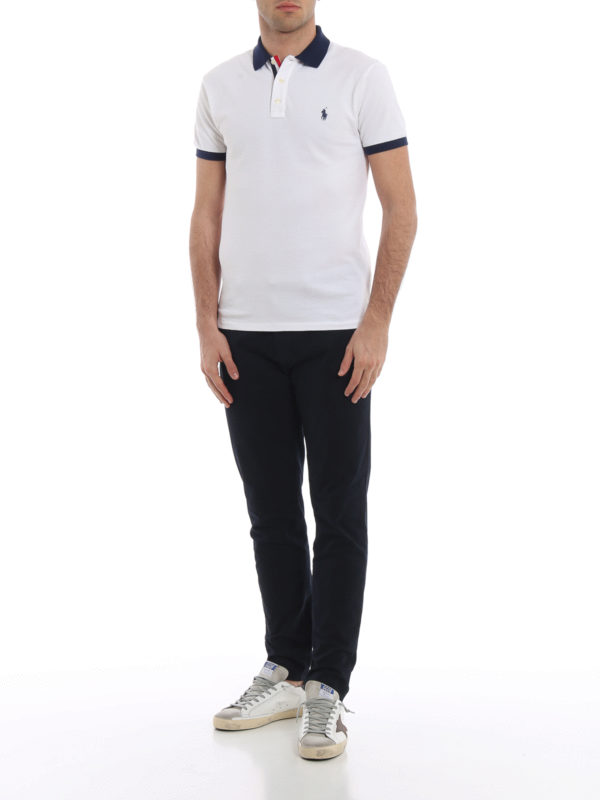 POLO RALPH LAUREN: polo shirts online - Pique cotton polo shirt with blue inserts