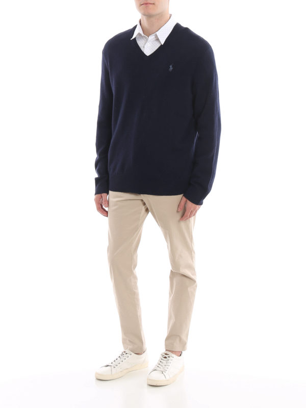 POLO RALPH LAUREN: Strickpullover mit V-Ausschnitt online - V-Pullover - Blau