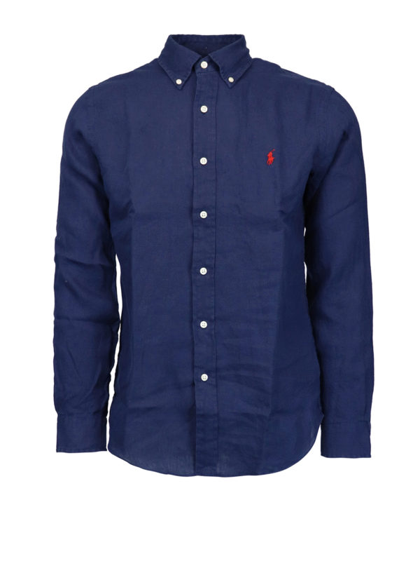 POLO RALPH LAUREN: shirts - Navy linen shirt