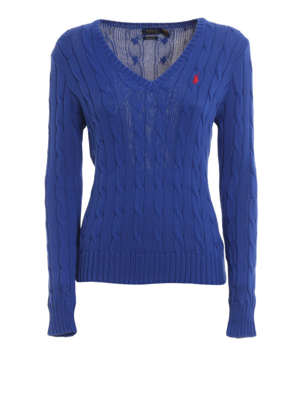 POLO RALPH LAUREN: Strickpullover mit V-Ausschnitt - V-Pullover - Blau