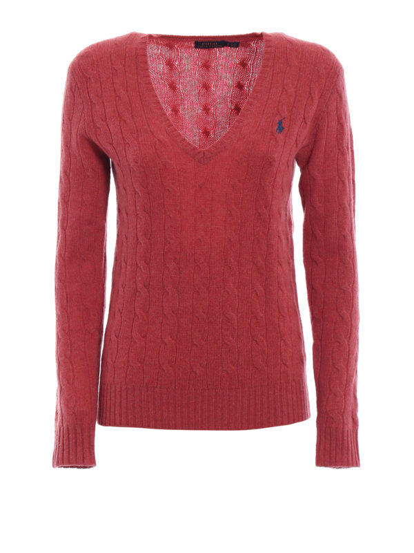 POLO RALPH LAUREN: v necks - Cable knit merino and cashmere V neck sweater