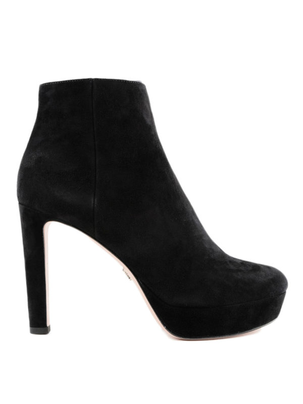 PRADA: ankle boots - Black suede platform booties