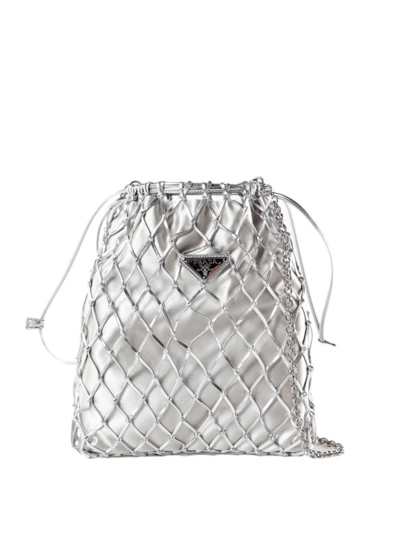 PRADA: Bucket bags - Silver leather mesh and satin bag