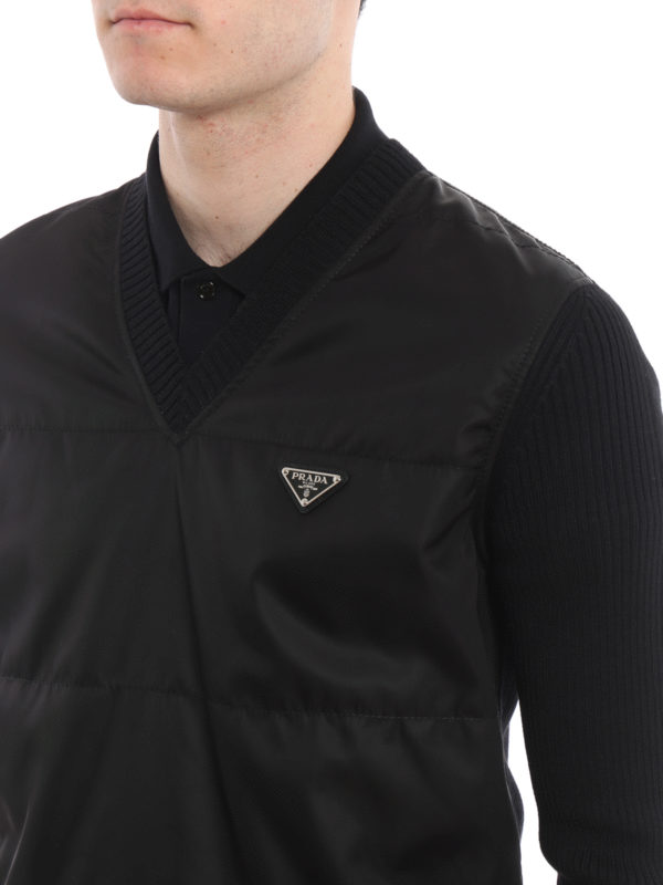 PRADA buy online Padded nylon front wool sweater