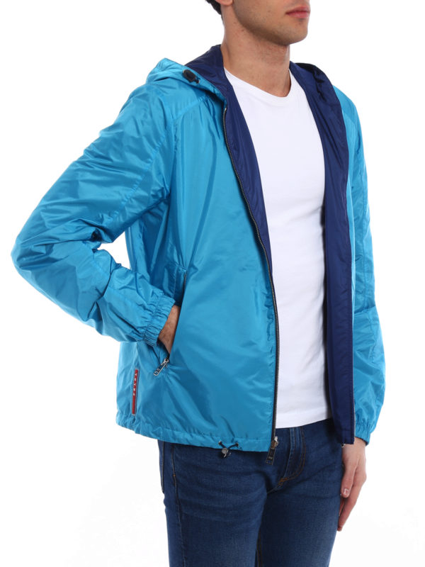 PRADA buy online Reversible blue hooded jacket