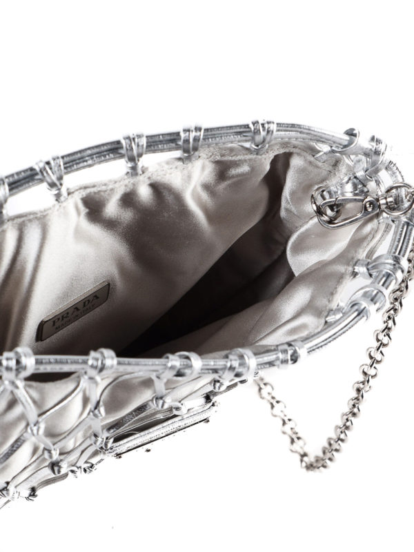 PRADA buy online Silver leather mesh and satin bag