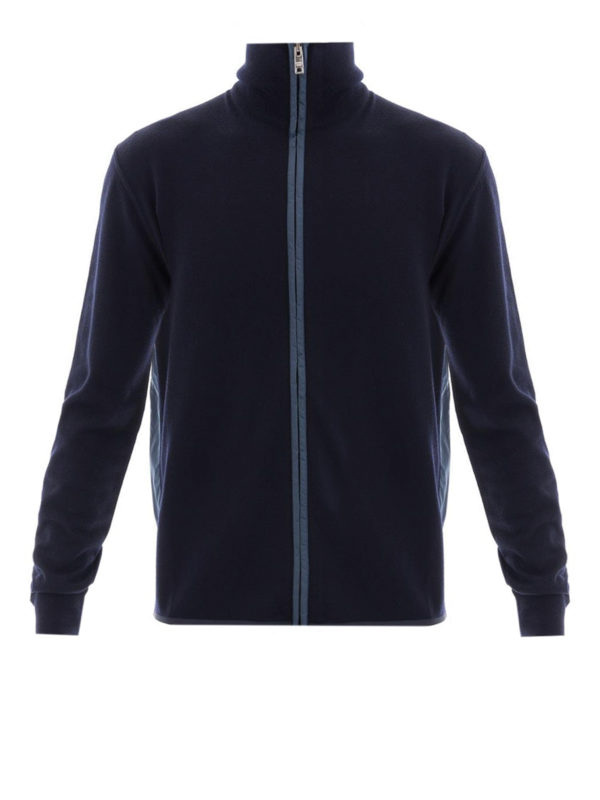 PRADA: cardigans - Nylon inserts wool zipped cardigan