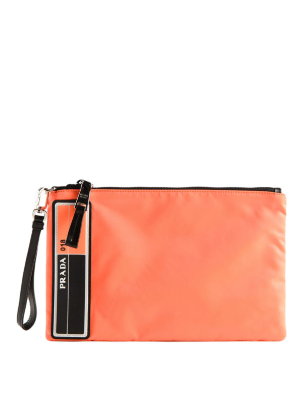 PRADA: clutches - Orange fluo nylon pouch