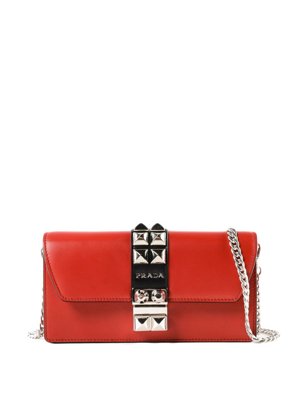 PRADA: clutches - Studded leather clutch with chain strap