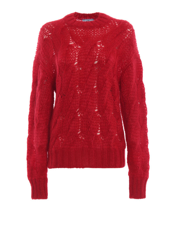 PRADA: Suéteres con cuello pico - Suéter Cuello Redondo - Rojo