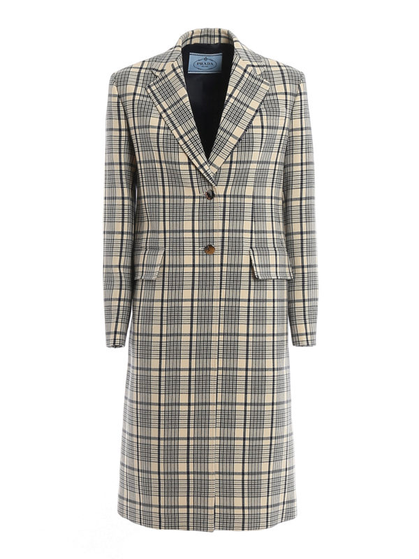 PRADA: knee length coats - Check natté coat