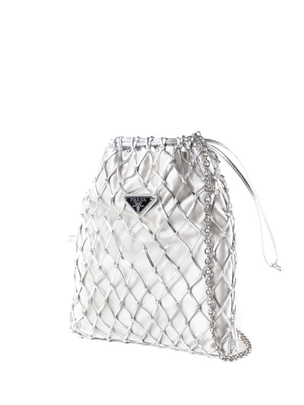 PRADA: Bucket bags online - Silver leather mesh and satin bag