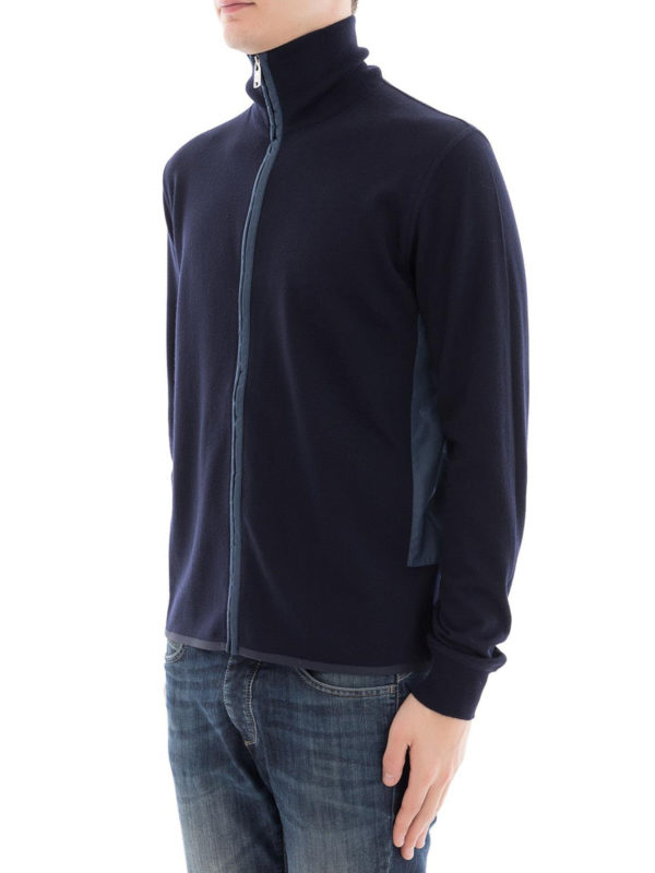 PRADA: cardigans online - Nylon inserts wool zipped cardigan