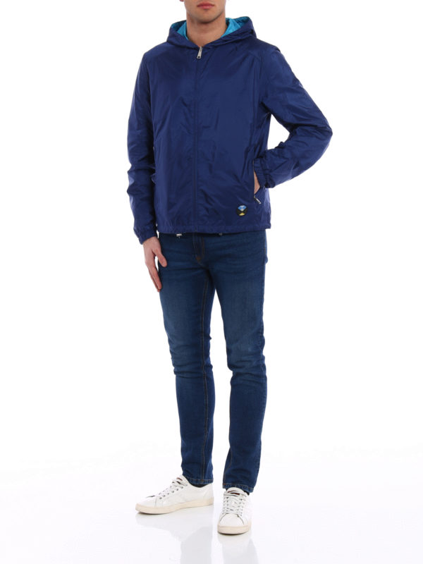 PRADA: casual jackets online - Reversible blue hooded jacket