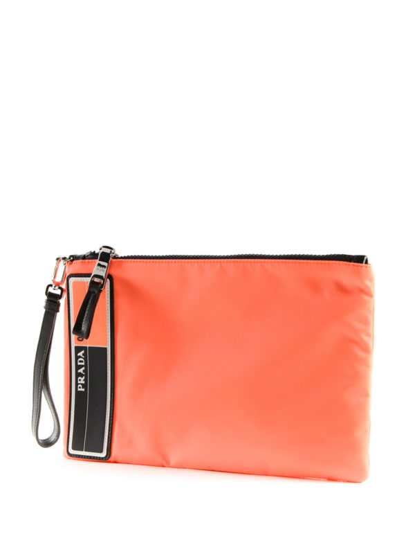 PRADA: clutches online - Orange fluo nylon pouch