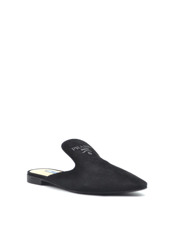 PRADA: mules shoes online - Black suede mules